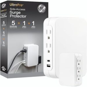 GE Extensor USB C de 5 tomas, acceso lateral, protector SurGE para grifo de pared, multienchufe, USB A, 3 clavijas, instalación segura, blanco, 83503 : Todo lo demás